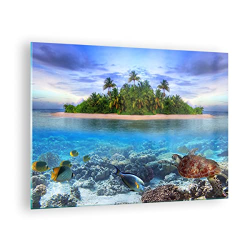 Bilder auf Glas Strand lagune wasser ozean Glasbild 70x50cm Wandbilder Dekoration Wohnzimmer Schlafzimmer Küche Deko Klein Wanddeko Bild im Glas Wand Kunstdruck Art Modern Wall Decor GAA70x50-2686 von ARTTOR