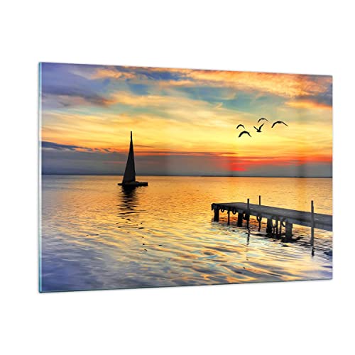 Wandbilder Dekoration Wohnzimmer Strand landschaft wasser brücke Bilder auf Glas 120x80cm Glasbild Schlafzimmer Küche Deko Wand Kunstdruck Art Groß XXL Wanddeko Bild im Glas Modern GAA120x80-2535 von ARTTOR