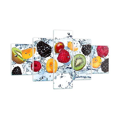 Mehrteilige Bilder auf Glas Wasser Früchte frisch Essen Glasbild 125x70cm Wandbilder Dekoration Wohnzimmer Schlafzimmer Küche Set 5 teilige Klein Wanddeko Wand Kunstdruck Art Modern GEA125x70-2675 von ARTTOR