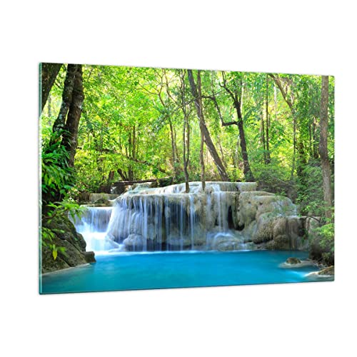 Wandbilder Dekoration Wohnzimmer Wasserfall Wald Umwelt Bilder auf Glas 120x80cm Glasbild Schlafzimmer Küche Deko Wand Kunstdruck Art Groß XXL Wanddeko Bild im Glas Modern Wall Decor GAA120x80-2664 von ARTTOR