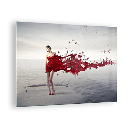 Bilder auf Glas Weiblich modell posieren nackt Glasbild 70x50cm Wandbilder Dekoration Wohnzimmer Schlafzimmer Küche Deko Klein Wanddeko Bild im Glas Wand Kunstdruck Art Modern Wall Decor GAA70x50-2633 von ARTTOR