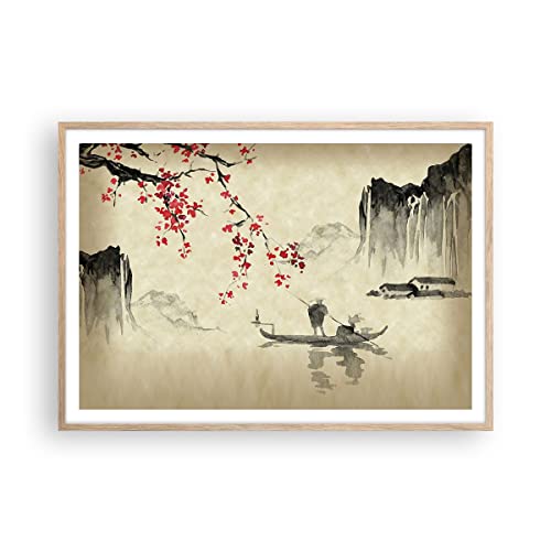 Poster Rahmen helle Eiche Deko 100x70cm Blume Kirschen Japan Wandposter Art Prints Wanddeko Bild Wand Kunstdruck Wandbilder Dekoration Wohnzimmer Schlafzimmer Küche Modern Wall Art P2NAA100x70-5020 von ARTTOR