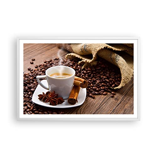 ARTTOR Poster Weißrahmen Kaffee schwarz Frühstück Schokolade Deko 91x61cm Wandposter Wandbilder Dekoration Wohnzimmer Schlafzimmer Küche Wanddeko Bild Wand Kunstdruck Modern Wall Art P2WAA91x61-2152 von ARTTOR