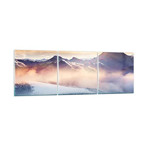 Mehrteilige Bilder auf Glas 120x40cm Glasbild Berge Schnee Winter Groß Wanddeko Bild im Glas Schlafzimmer Küche Set 3 teilige Wandbilder Dekoration Wohnzimmer Modern Wand Kunstdruck Art GCA120x40-3596 von ARTTOR