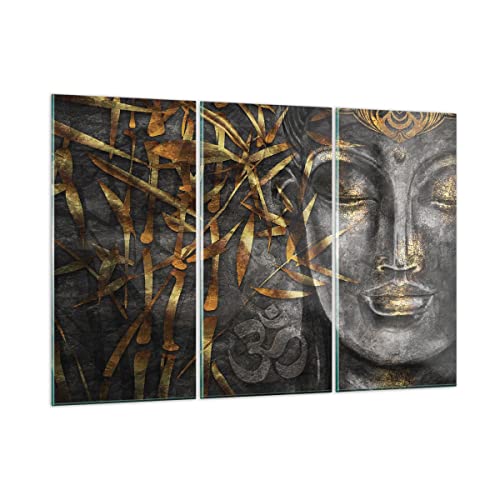 Mehrteilige Bilder auf Glas 165x110cm Glasbild Buddha Gold Bodhisattva Groß XXL Wanddeko Schlafzimmer Küche Set 3 teilige Wandbilder Dekoration Wohnzimmer Modern Wand Kunstdruck Art GCE165x110-4442 von ARTTOR