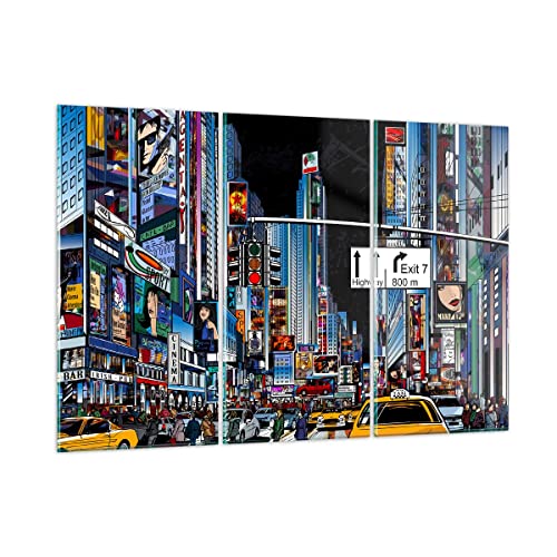 Mehrteilige Bilder auf Glas 165x110cm Glasbild Manhattan New York Straße Groß XXL Wanddeko Schlafzimmer Küche Set 3 teilige Wandbilder Dekoration Wohnzimmer Modern Wand Kunstdruck Art GCE165x110-2720 von ARTTOR