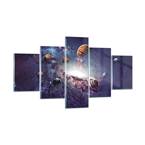 Mehrteilige Bilder auf Glas Kosmos Planeten die Sterne Glasbild 125x70cm Wandbilder Dekoration Wohnzimmer Schlafzimmer Küche Set 5 teilige Klein Wanddeko Wand Kunstdruck Art Modern GEA125x70-4851 von ARTTOR