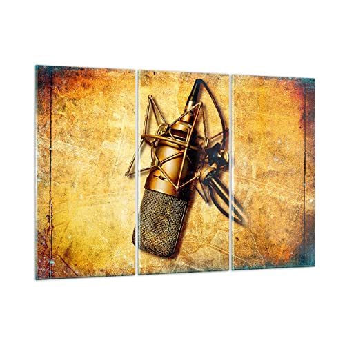 Mehrteilige Bilder auf Glas Mikrofon Musik Lied Glasbild 105x70cm Wandbilder Dekoration Wohnzimmer Schlafzimmer Küche Set 3 teilige Groß Wanddeko Bild im Glas Wand Kunstdruck Art Modern GCE105x70-0525 von ARTTOR