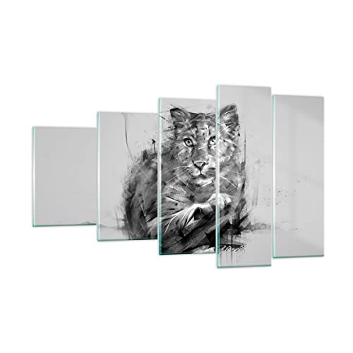 Mehrteilige Bilder auf Glas Tier Abstraktion Glasbild 100x60cm Wandbilder Dekoration Wohnzimmer Schlafzimmer Küche Set 5 teilige Groß Wanddeko Bild im Glas Wand Kunstdruck Art Modern GEG100x60-3850 von ARTTOR