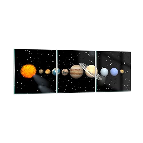 Mehrteilige Bilder auf Glas Universum Galaxie Planeten Sterne Glasbild 90x30cm Wandbilder Dekoration Wohnzimmer Schlafzimmer Küche Set 3 teilige Klein Wanddeko Wand Kunstdruck Art Modern GCA90x30-1486 von ARTTOR