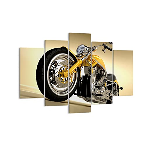 Mehrteilige Bilder auf Leinwand 150x100cm Leinwandbild Motorrad Chrom Rad Groß XXL Wanddeko Bild Schlafzimmer Set 5 teilige Wandbilder Dekoration Wohnzimmer Canvas Wand Kunstdruck Art EA150x100-0168 von ARTTOR