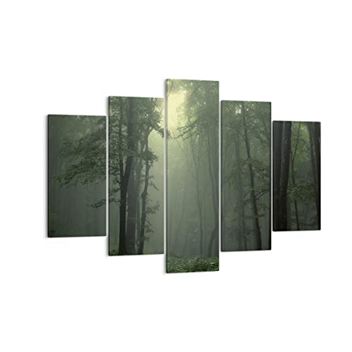 Mehrteilige Bilder auf Leinwand 150x100cm Leinwandbild Wald Nebel Baum Groß XXL Wanddeko Bild Schlafzimmer Set 5 teilige Wandbilder Dekoration Wohnzimmer Canvas Wand Kunstdruck Art EA150x100-3543 von ARTTOR