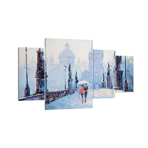 Mehrteilige Bilder auf Leinwand 160x90cm Leinwandbild Brücke Stadt Prag Groß XXL Wanddeko Bild Schlafzimmer Set 4 teilige Wandbilder Dekoration Wohnzimmer Canvas Wand Kunstdruck Art DL160x90-3416 von ARTTOR