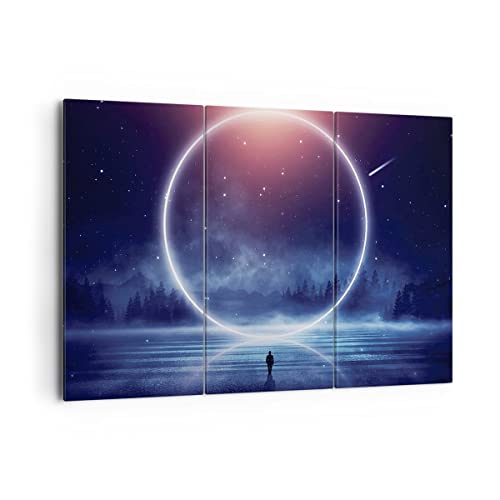 Mehrteilige Bilder auf Leinwand 165x110cm Leinwandbild Fantasie Ring Kosmos Groß XXL Wanddeko Bild Schlafzimmer Set 3 teilige Wandbilder Dekoration Wohnzimmer Canvas Wand Kunstdruck Art CE165x110-4664 von ARTTOR