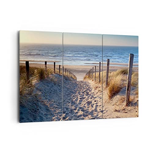 Mehrteilige Bilder auf Leinwand 165x110cm Leinwandbild Meer Strand Düne Groß XXL Wanddeko Bild Schlafzimmer Set 3 teilige Wandbilder Dekoration Wohnzimmer Canvas Wand Kunstdruck Art CE165x110-3612 von ARTTOR