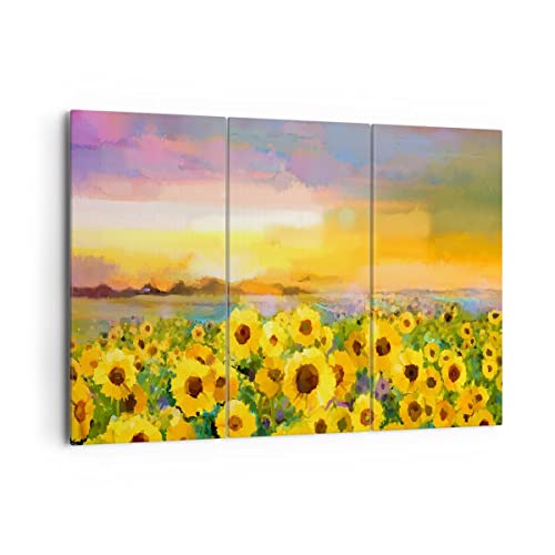 Mehrteilige Bilder auf Leinwand 165x110cm Leinwandbild Sonnenblumen Blume Groß XXL Wanddeko Bild Schlafzimmer Set 3 teilige Wandbilder Dekoration Wohnzimmer Canvas Wand Kunstdruck Art CE165x110-3775 von ARTTOR