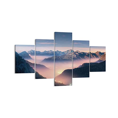 Mehrteilige Bilder auf Leinwand Berge Wolken Nebel Leinwandbild 125x70cm Wandbilder Dekoration Wohnzimmer Schlafzimmer Set 5 teilige Klein Wanddeko Bild Wand Kunstdruck Art Decor Canvas EA125x70-5004 von ARTTOR