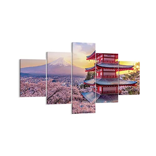 Mehrteilige Bilder auf Leinwand Fuji Choreito Pagode Leinwandbild 125x70cm Wandbilder Dekoration Wohnzimmer Schlafzimmer Set 5 teilige Klein Wanddeko Bild Wand Kunstdruck Art Canvas EA125x70-4547 von ARTTOR