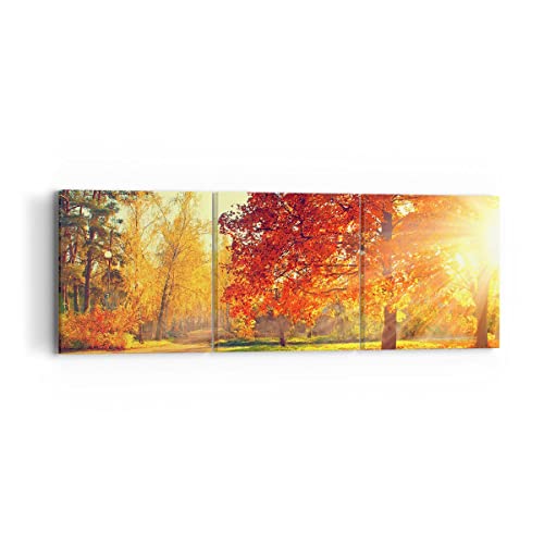 Mehrteilige Bilder auf Leinwand Park Herbst Baum Leinwandbild 90x30cm Wandbilder Dekoration Wohnzimmer Schlafzimmer Set 3 teilige Klein Wanddeko Bild Wand Kunstdruck Art Wall Decor Canvas CA90x30-3654 von ARTTOR