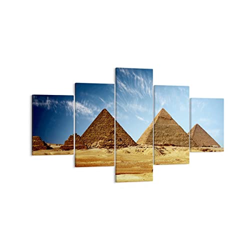 Mehrteilige Bilder auf Leinwand Pyramide Wüste Sand Leinwandbild 125x70cm Wandbilder Dekoration Wohnzimmer Schlafzimmer Set 5 teilige Klein Wanddeko Bild Wand Kunstdruck Art Decor Canvas EA125x70-0211 von ARTTOR
