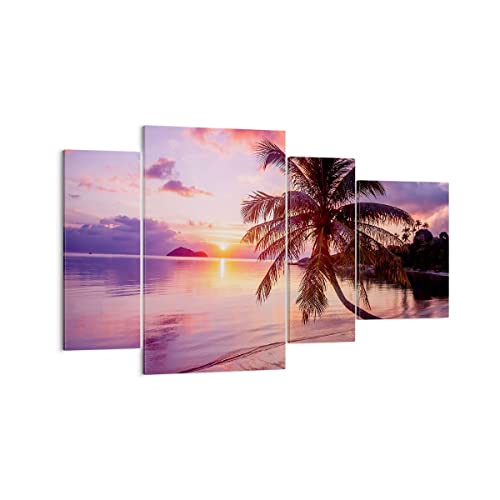 Mehrteilige Bilder auf Leinwand Strand Meer Palme Leinwandbild 120x70cm Wandbilder Dekoration Wohnzimmer Schlafzimmer Set 4 teilige Groß Wanddeko Bild Wand Kunstdruck Art Decor Canvas DL120x70-3912 von ARTTOR