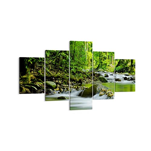 Mehrteilige Bilder auf Leinwand Stream Wald Natur Leinwandbild 125x70cm Wandbilder Dekoration Wohnzimmer Schlafzimmer Set 5 teilige Klein Wanddeko Bild Wand Kunstdruck Art Decor Canvas EA125x70-0174 von ARTTOR