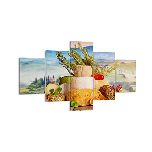 Mehrteilige Bilder auf Leinwand Toskana Käse Obst Italien Leinwandbild 125x70cm Wandbilder Dekoration Wohnzimmer Schlafzimmer Set 5 teilige Klein Wanddeko Bild Wand Kunstdruck Art Canvas EA125x70-2902 von ARTTOR