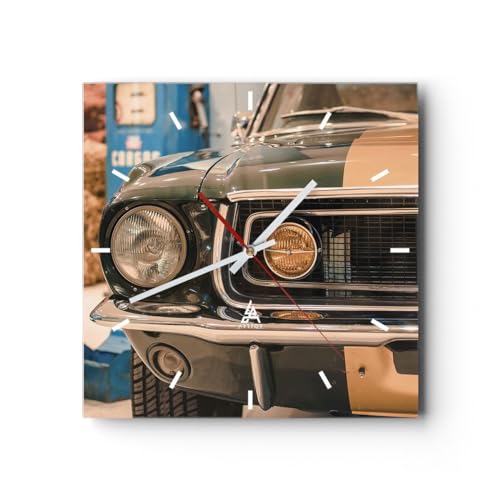 Modern Wanduhr Abdeckung Ford Mustang 40x40cm Quadrat Groß Wand Uhr Glas Analog Zimmeruhren Küche Büro Wohnzimmer Glasuhr Wall Clock Dekoration Design Wanddekoration Küchenuhr C3AC40x40-4480 von ARTTOR