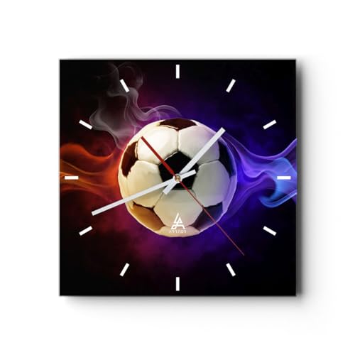 Modern Wanduhr Abstrakt Ball Flamme fußball 40x40cm Quadrat Groß Wand Uhr Glas Analog Zimmeruhren Küche Büro Wohnzimmer Glasuhr Wall Clock Dekoration Design Wanddekoration Küchenuhr C3AC40x40-2111 von ARTTOR