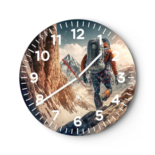 Modern Wanduhr Alpen Klettern Berge 40x40cm Rund Groß Wand Uhr Glas Analog Zimmeruhren Küche Büro Wohnzimmer Glasuhr Wall Clock Dekoration Design Wanddekoration Küchenuhr C4AR40x40-5740 von ARTTOR