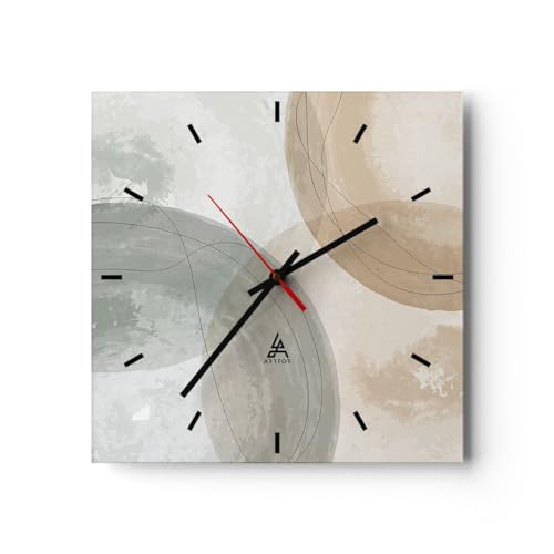 Modern Wanduhr Aquarell Räder Pastell 30x30cm Quadrat Klein Wand Uhr Glas Analog Zimmeruhren Küche Büro Wohnzimmer Glasuhr Wall Clock Dekoration Design Wanddekoration Küchenuhr C3AC30x30-4842 von ARTTOR