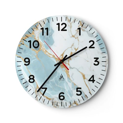 Modern Wanduhr Art Deco Glanz Marmor 40x40cm Rund Groß Wand Uhr Glas Analog Zimmeruhren Küche Büro Wohnzimmer Glasuhr Wall Clock Dekoration Design Wanddekoration Küchenuhr C4AR40x40-6006 von ARTTOR
