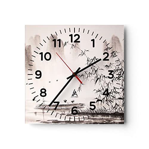 Modern Wanduhr Bambus schwarz China 30x30cm Quadrat Klein Wand Uhr Glas Analog Zimmeruhren Küche Büro Wohnzimmer Glasuhr Wall Clock Dekoration Design Wanddekoration Küchenuhr C4AC30x30-3116 von ARTTOR