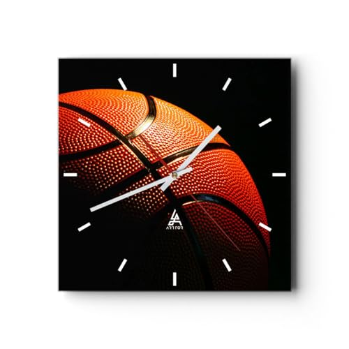 Modern Wanduhr Basketball Spiel Sport 30x30cm Quadrat Klein Wand Uhr Glas Analog Zimmeruhren Küche Büro Wohnzimmer Glasuhr Wall Clock Dekoration Design Wanddekoration Küchenuhr C3AC30x30-2225 von ARTTOR