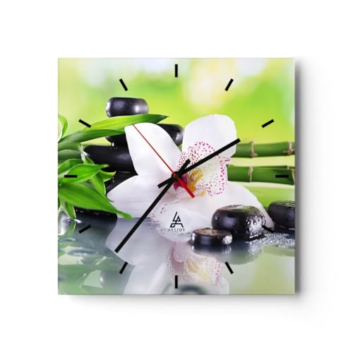 Modern Wanduhr Blume Orchidee 40x40cm Quadrat Groß Wand Uhr Glas Analog Zimmeruhren Küche Büro Wohnzimmer Glasuhr Wall Clock Dekoration Design Wanddekoration Küchenuhr C3AC40x40-3659 von ARTTOR