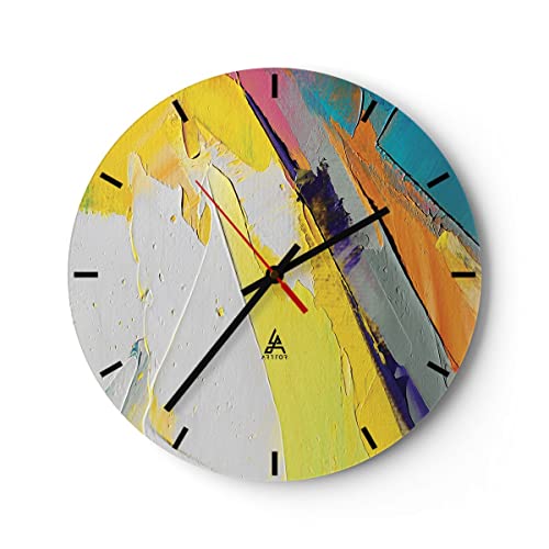 Modern Wanduhr Deadlock Farben dreidimensional 40x40cm Rund Groß Wand Uhr Glas Analog Zimmeruhren Küche Büro Wohnzimmer Glasuhr Wall Clock Dekoration Design Wanddekoration Küchenuhr C3AR40x40-4871 von ARTTOR
