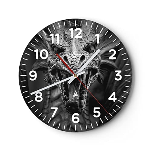 Modern Wanduhr Drache Kreatur Waage 40x40cm Rund Groß Wand Uhr Glas Analog Zimmeruhren Küche Büro Wohnzimmer Glasuhr Wall Clock Dekoration Design Wanddekoration Küchenuhr C4AR40x40-0245 von ARTTOR