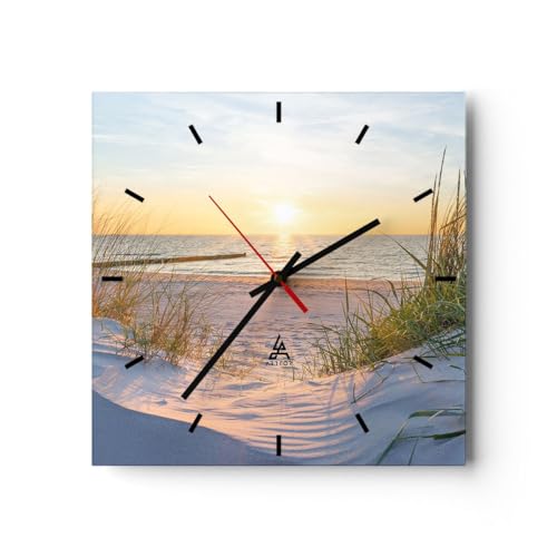 Modern Wanduhr Düne Strand Meer 30x30cm Quadrat Klein Wand Uhr Glas Analog Zimmeruhren Küche Büro Wohnzimmer Glasuhr Wall Clock Dekoration Design Wanddekoration Küchenuhr C3AC30x30-3989 von ARTTOR