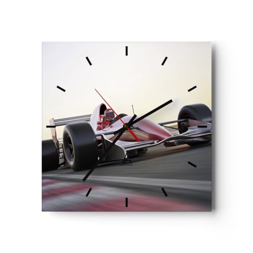 Modern Wanduhr Formel 1 Rennen Strecke Geschwindigkeit 30x30cm Quadrat Klein Wand Uhr Glas Analog Zimmeruhren Küche Büro Wohnzimmer Glasuhr Wall Clock Dekoration Design Küchenuhr C3AC30x30-2423 von ARTTOR