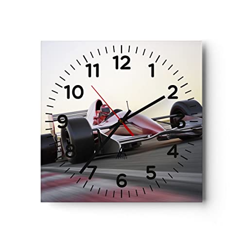 Modern Wanduhr Formel 1 Rennen Strecke Geschwindigkeit 30x30cm Quadrat Klein Wand Uhr Glas Analog Zimmeruhren Küche Büro Wohnzimmer Glasuhr Wall Clock Dekoration Design Küchenuhr C4AC30x30-2423 von ARTTOR