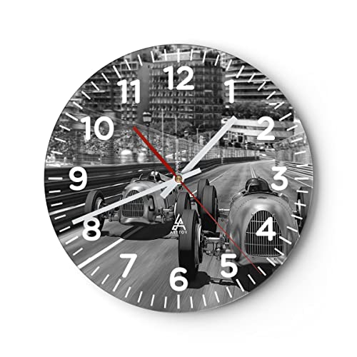 Modern Wanduhr Formel 1 Retro 30x30cm Rund Klein Wand Uhr Glas Analog Zimmeruhren Küche Büro Wohnzimmer Glasuhr Wall Clock Dekoration Design Wanddekoration Küchenuhr C4AR30x30-4843 von ARTTOR