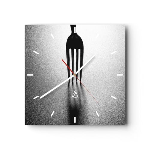 Modern Wanduhr Gabel Besteck Küche 30x30cm Quadrat Klein Wand Uhr Glas Analog Zimmeruhren Küche Büro Wohnzimmer Glasuhr Wall Clock Dekoration Design Wanddekoration Küchenuhr C3AC30x30-5355 von ARTTOR