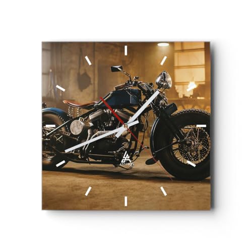 Modern Wanduhr Harley-Davidson Motorrad Motor 30x30cm Quadrat Klein Wand Uhr Glas Analog Zimmeruhren Küche Büro Wohnzimmer Glasuhr Wall Clock Dekoration Design Wanddekoration Küchenuhr C3AC30x30-4233 von ARTTOR