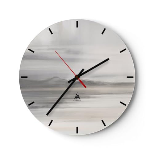 Modern Wanduhr Hell Stück Abstraktion 30x30cm Rund Klein Wand Uhr Glas Analog Zimmeruhren Küche Büro Wohnzimmer Glasuhr Wall Clock Dekoration Design Wanddekoration Küchenuhr C3AR30x30-5520 von ARTTOR