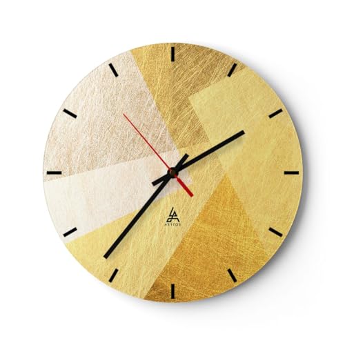 Modern Wanduhr Hell Textur Geometrisch 40x40cm Rund Groß Wand Uhr Glas Analog Zimmeruhren Küche Büro Wohnzimmer Glasuhr Wall Clock Dekoration Design Wanddekoration Küchenuhr C3AR40x40-5586 von ARTTOR