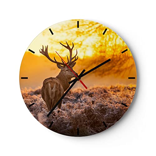 Modern Wanduhr Herbst Landschaft Natur Blatt 30x30cm Rund Klein Wand Uhr Glas Analog Zimmeruhren Küche Büro Wohnzimmer Glasuhr Wall Clock Dekoration Design Wanddekoration Küchenuhr C3AR30x30-2552 von ARTTOR