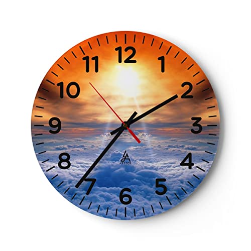 Modern Wanduhr Himmel Wolken Sonnenstrahlen 30x30cm Rund Klein Wand Uhr Glas Analog Zimmeruhren Küche Büro Wohnzimmer Glasuhr Wall Clock Dekoration Design Wanddekoration Küchenuhr C4AR30x30-0343 von ARTTOR