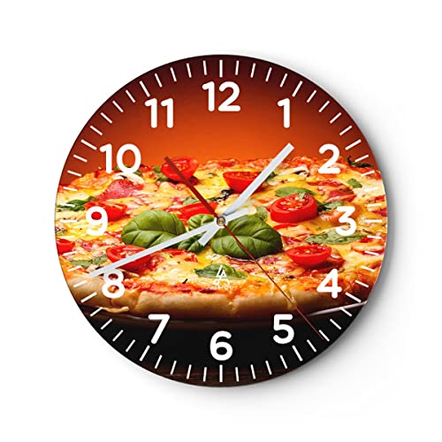 Modern Wanduhr Italien Pizza Tradition Essen 30x30cm Rund Klein Wand Uhr Glas Analog Zimmeruhren Küche Büro Wohnzimmer Glasuhr Wall Clock Dekoration Design Wanddekoration Küchenuhr C4AR30x30-2717 von ARTTOR