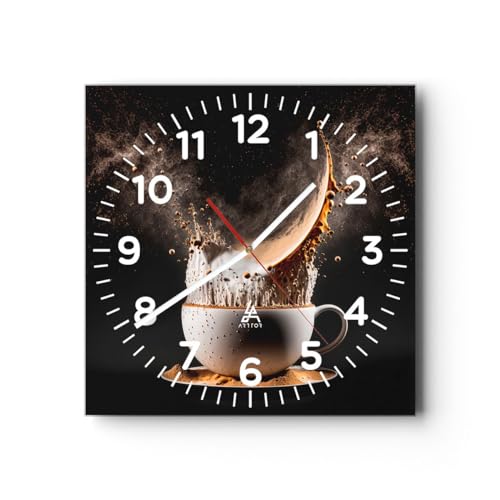 Modern Wanduhr Kaffee Milch Tasse 40x40cm Quadrat Groß Wand Uhr Glas Analog Zimmeruhren Küche Büro Wohnzimmer Glasuhr Wall Clock Dekoration Design Wanddekoration Küchenuhr C4AC40x40-5718 von ARTTOR