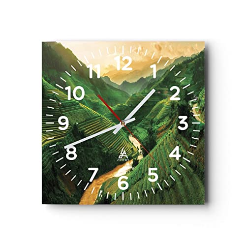 Modern Wanduhr Klappe Reis Vietnam 30x30cm Quadrat Klein Wand Uhr Glas Analog Zimmeruhren Küche Büro Wohnzimmer Glasuhr Wall Clock Dekoration Design Wanddekoration Küchenuhr C4AC30x30-4296 von ARTTOR